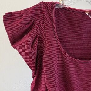 Free People Deep Red and Black Long Puff Sleeve Cotton Top Small